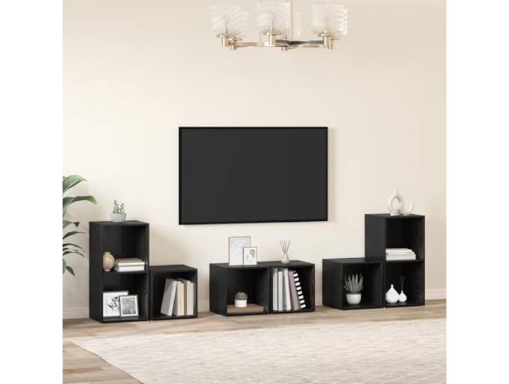 HEFZGDB TV-Schrank Set mit Regal und Speicher 6 Stück Schwarze Eiche Holzwerkstoff Modulare Würfelregale für Wohnzimmer Schlafzimmer Aufbewahrung