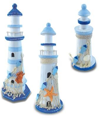 CoTa Global Light Blue Stripes Collection - Wooden Lighthouse - 3 Pcs.