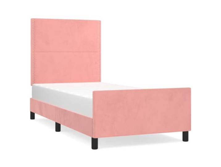 PUGYNBK Bettgestell aus Samt, Rosa, 90 x 200 cm, mit Kopfteil Höhenverstellbar, stabile Füße, Holzleisten, geeignet zum Lesen oder Fernsehen