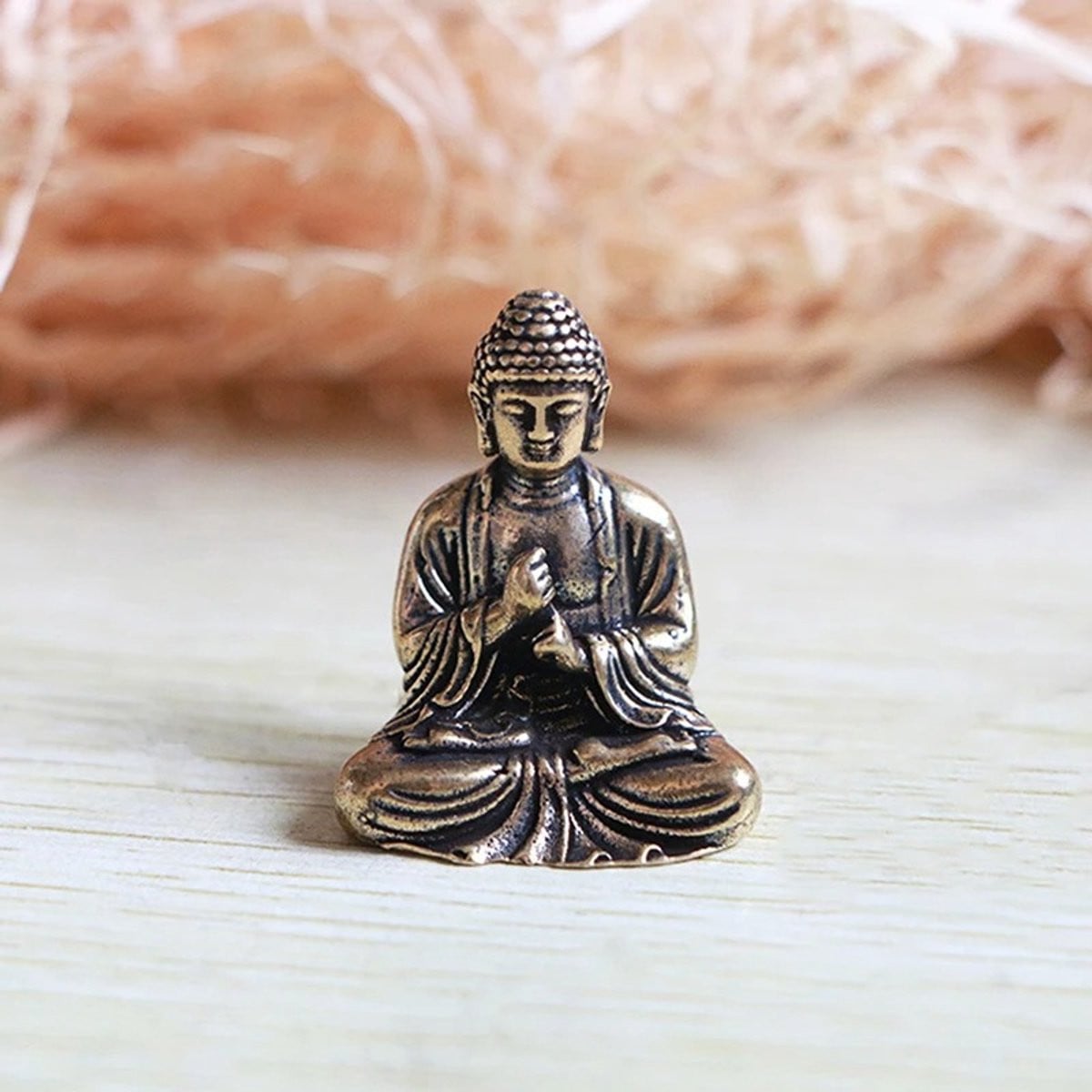 Messing Boeddha Beeldje - Antiek Koperen Miniatuur Boeddha Sculptuur voor Feng Shui en Zen Woondecoratie - 2.9 cm