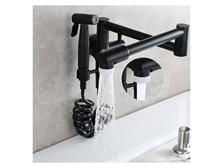 Küchenarmatur, Messing Küchenspüle Topffüller Wasserhahn Wandmontage Küchenarmatur mit Seitensprüher for kaltes Wasser Einhand(2 Flow modes-01)