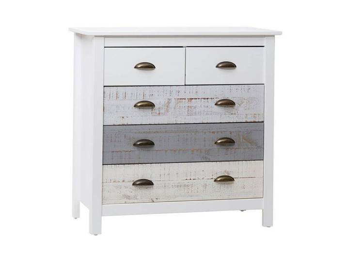 ROSALIA - Commode 5 Tiroirs Bois Aspect Vieilli Blanc et Grisé