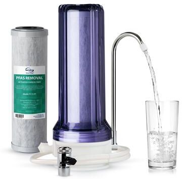 "iSpring CKC1C-PF 2.5"" x 10"" Countertop Water Filter, SGS Tested Filter, Reduces PFAS, Chlorine, Odors - Easy Installation"