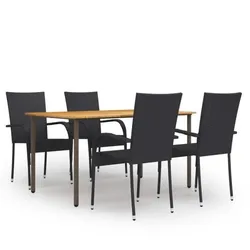 5-tlg. Garten-Essgruppe Poly Rattan Schwarz