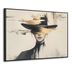 LEINWAND Bilder mit Rahmen - Frau - Hut - Farbe - 120x80