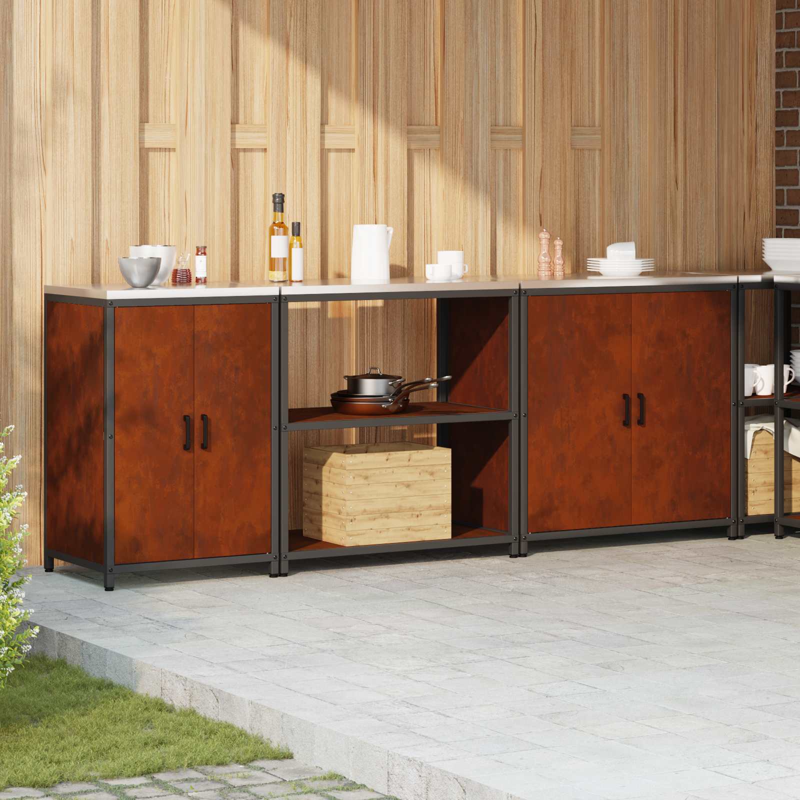 vidaXL Ensemble de rangement cuisine HATTEM 3 pc Rouillé Acier