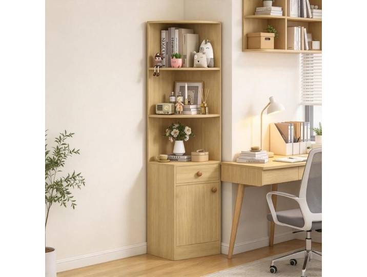 PIPIPOXER Meuble d'angle bureau à domicile bibliothèque d'angle étagère livres avec armoire tiroir rangement fournitures