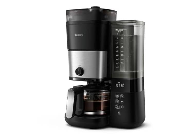 PHILIPS Filterkaffeemaschine All-in-1, Schwarz, 1,25 L Fassungsvermögen Duo Bohnenbehälter, Glaskanne, mit Mahlwerk, variabler Mahlgrad, Tropf-Stopp, variable Kaffeestärke, Timer (HD7900/90)