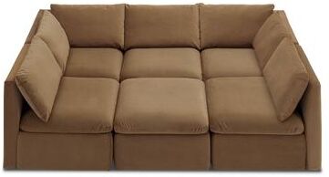 mopio Oversized Modular Sectional Sofa with Fully Removable Covers and Storage (Hazelnut Brown Velvet)