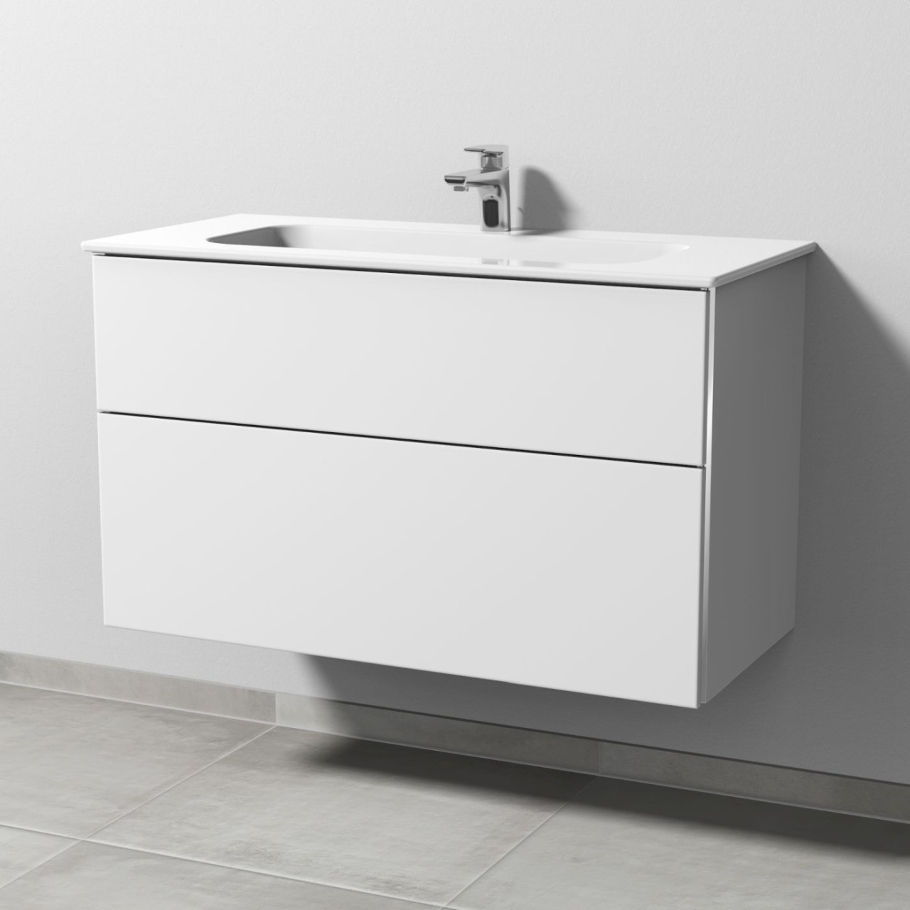 Sanipa 3way Keramik-Set Design Keramik-Waschtisch und Unterbau mit 2 Auszügen, Weiß-Soft BR48143