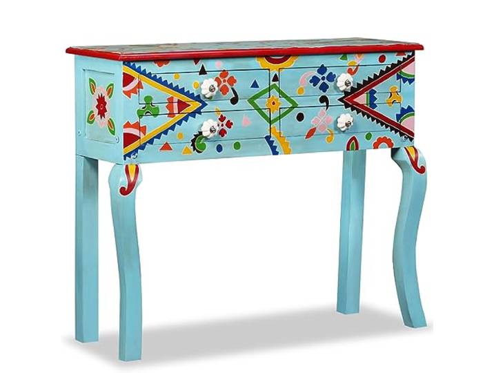 vidaXL Konsolentisch Massivholz Mango Blau Handbemalt