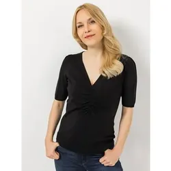 VIA MILANO Pullover langer Halbarm V-Ausschnitt Raffung