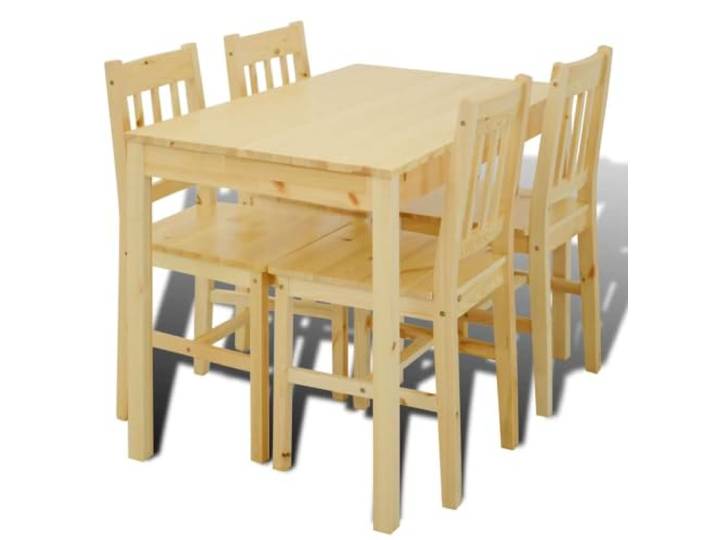 Holz Esszimmerset Tisch mit 4 Stühlen Aus massivem Kieferholz, 5 Elementen, für Küche und Esszimmer, stabil