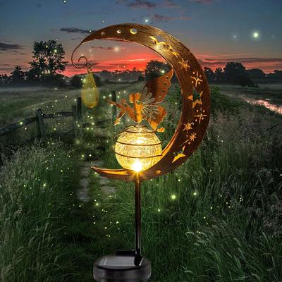 Uplifted Finds Cat Moon Shaped Iron Solar Outdoor Garden Decorative Lamp With Automatic Sensor fairy Moon