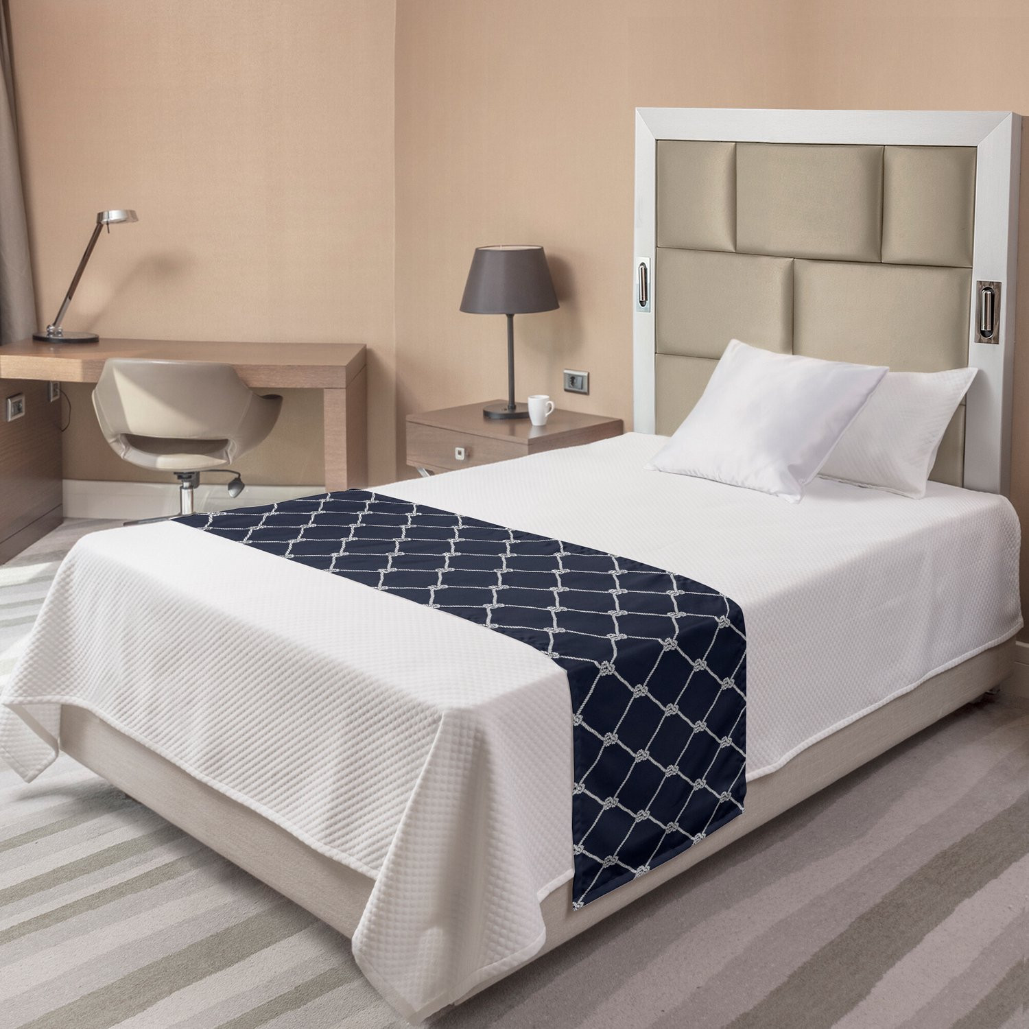 ABAKUHAUS Bedloper Marineblauw met Zee- en Jachtthema, Blauw en Wit, Twin