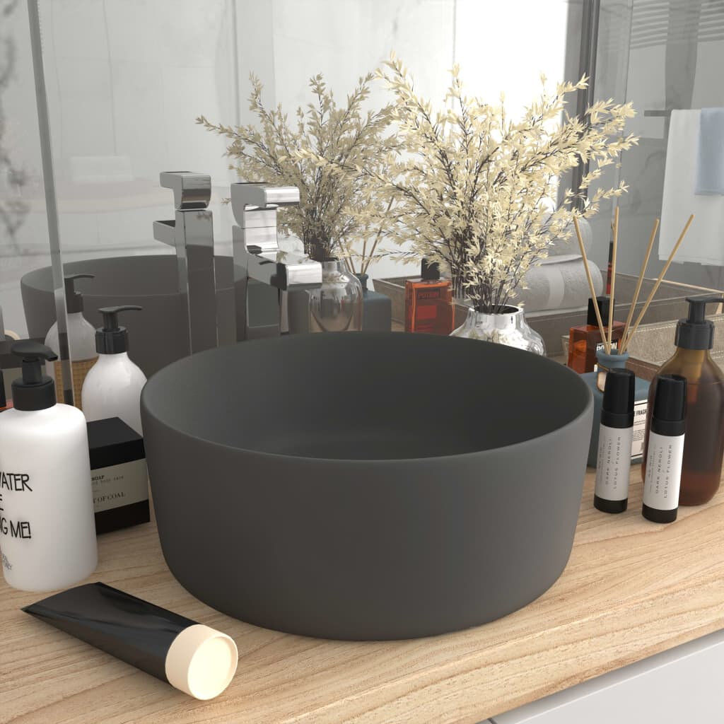 Belfry Bathroom Katha 400mm L x 400mm W Ceramic Circular Sink Dark Grey 400mm W