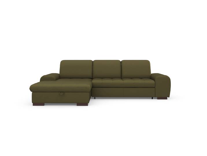 Ecksofa, 275x173 cm, Luxus-Microfaser, Olive, Mit Bettfunktion & Kopfteilverstellung, Klassisch, sit&more