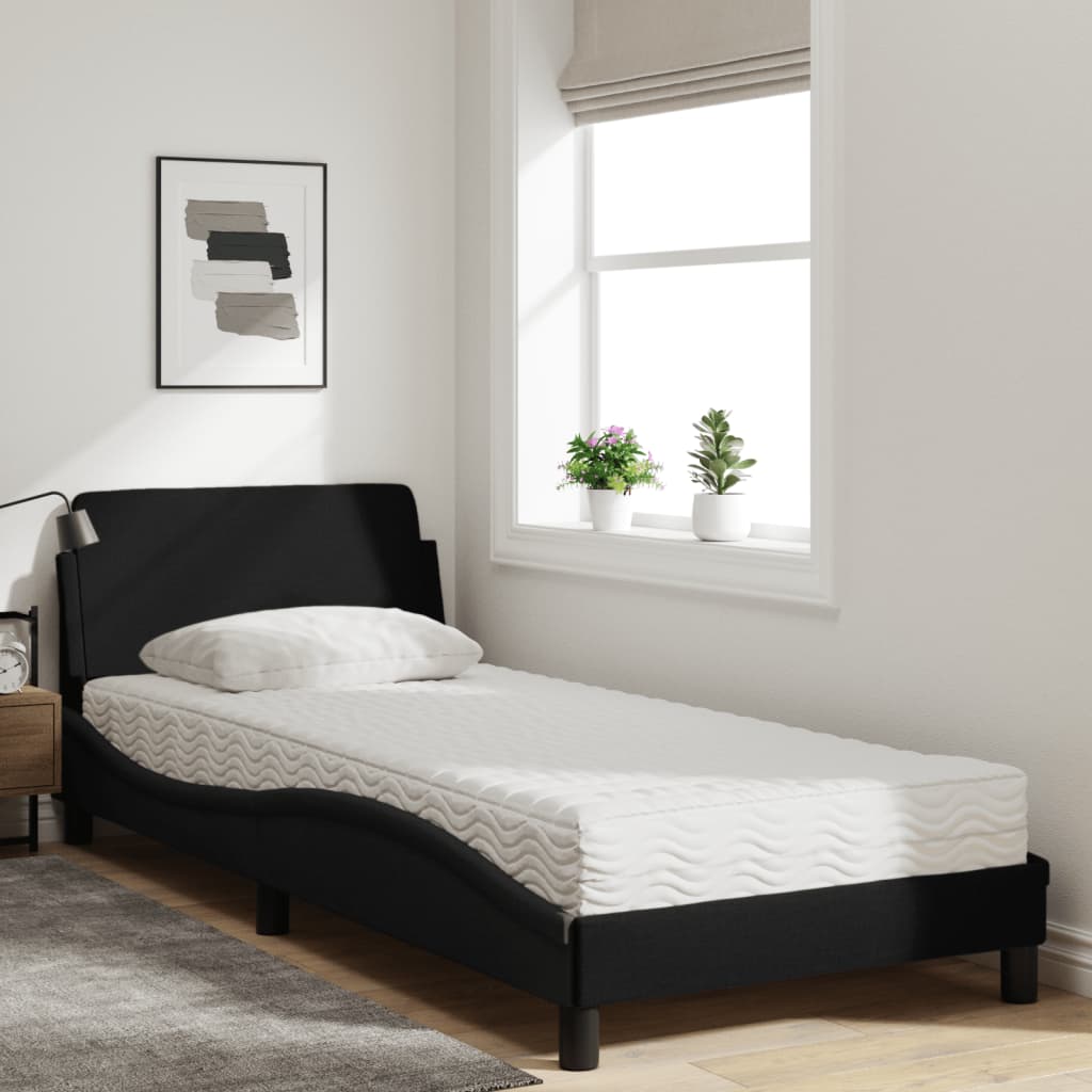 vidaXL Lit avec matelas Dover noir 90x190 cm tissu