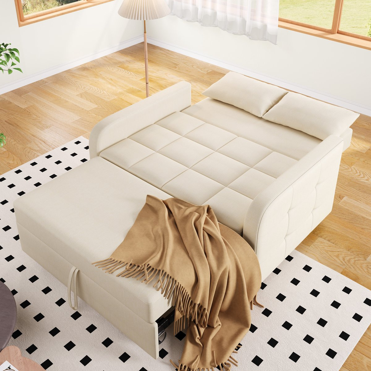 Merax Multifunctionele opvouwbare slaapbank met verstelbare rugleuning - Beige