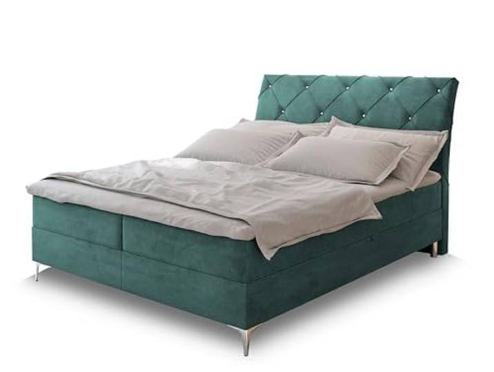 Masseno Boxspringbett Macon 200x200 cm Komplett-Set mit Matratze und Topper, Polsterbett mit Zwei Bettkästen -Blau, Aston 12