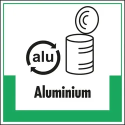 Schild I Abfallkennzeichen Aluminium, mit Symbol und Text, Folie, selbstklebend, 200x200mm
