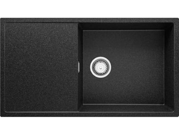 PRIMAGRAN Spülbecken ab 60er Unterschrank + Ablauf-Set, 90x50cm Set: Ablauf-Set (Siphon, Ablaufgarnitur, Überlauf) + Granitspüle 1 Becken - Ibiza , Anthrazit