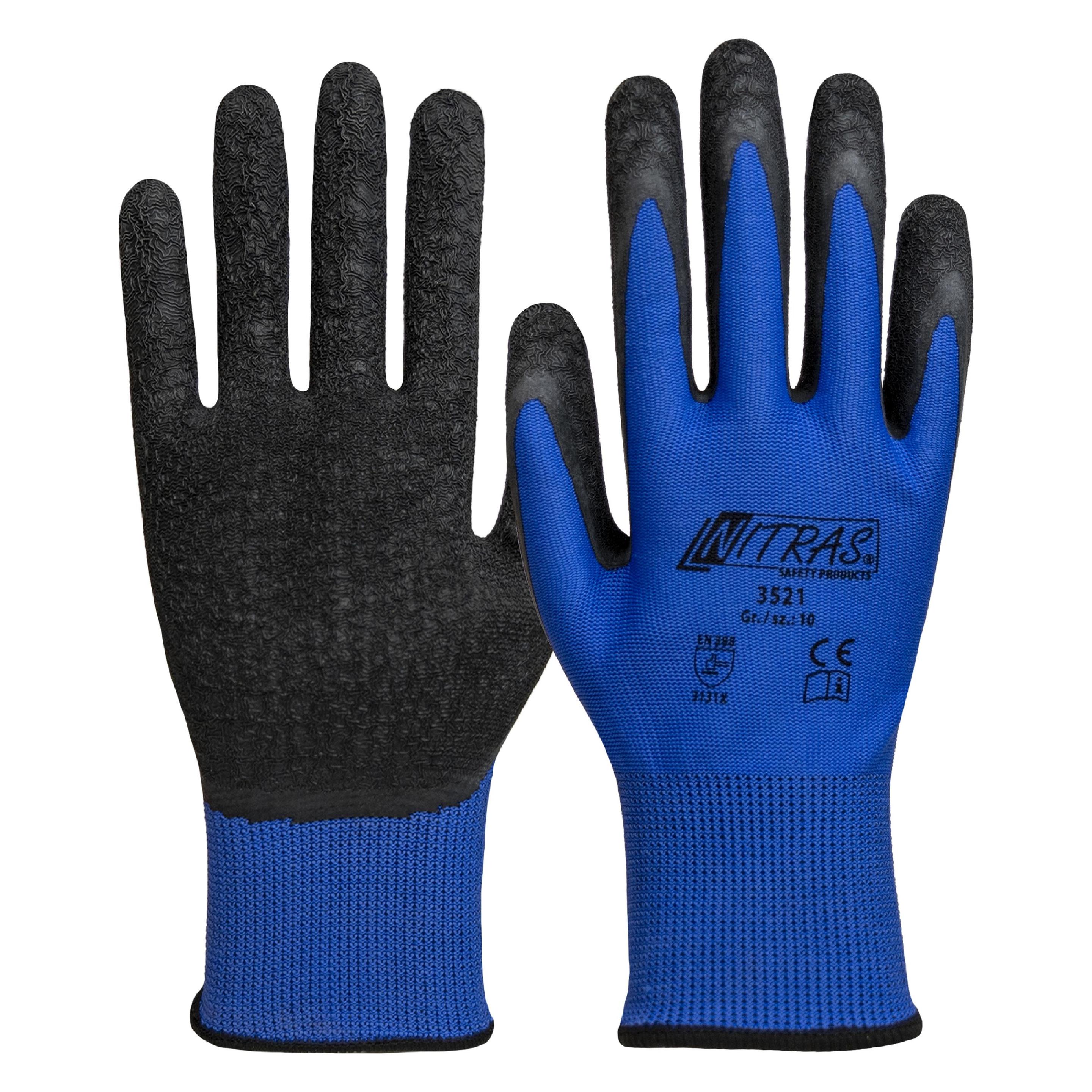 Nitras Nylonhandschuhe, blau, Latex-Beschichtung, schwarz (Farbcode: 2210), schrumpfgeraut für extre (10, 11, 12, 7, 8, 9) (3521-7)