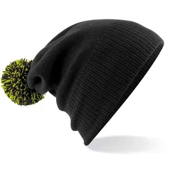 Beechfield Unisex Snowstar Beanie Bommel-Mütze B450 black/lime green one size