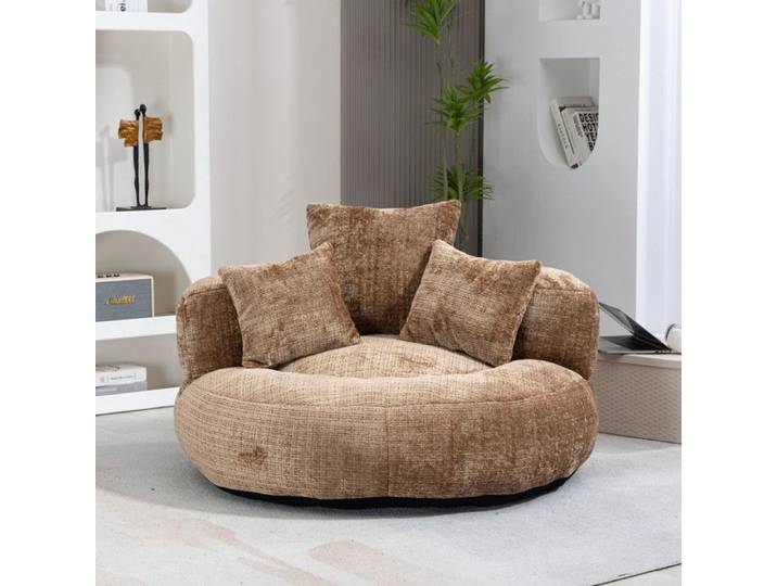 NuvlaGu - Fauteuil pouf - Fauteuil lounge rond - Confortable et moelleux - 108x108x52 cm - Marron