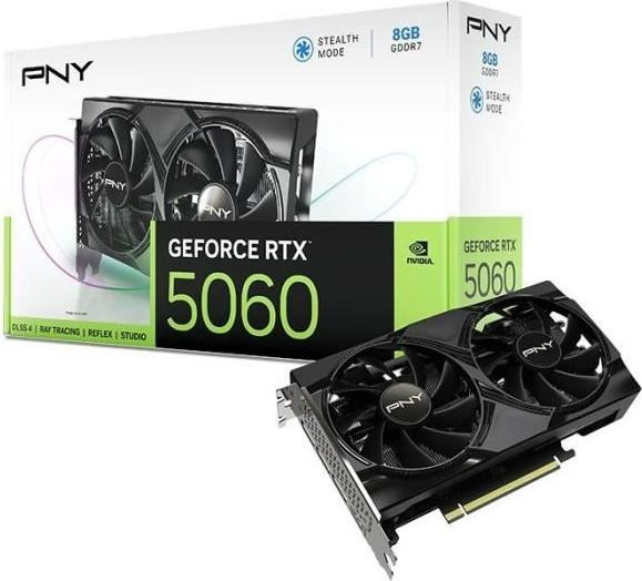 PNY GeForce RTX 5060 grafische kaart met 8GB geheugen, dubbele ventilator en NVIDIA Blackwell architectuur