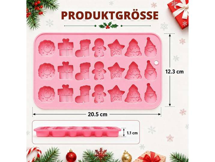 Weihnachts-Silikonform 1 Packung mit 21 Mulden, Rosa, Kunststoff, Backen & Backzubehör, Backformen, Backformen-Sets