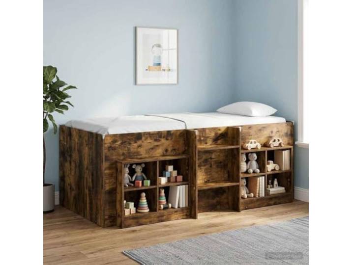 SKTQYQO Hochbett für Kinder, Eiche Rauchgrau, 80 x 200 cm Technisches Holz, integrierte Leiter, Platz unten für Spiele, zeitgenössisches Design