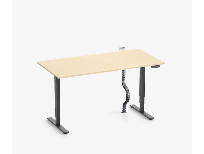 FOKUS Schreibtisch + Steckleistenhalter + Kabelschlange Schwarz Birke 120x70