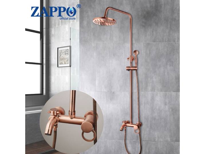 ZAPbagSystème de douche pluie en cuivre antique, ensemble de douche mural avec pommeau de douche en laiton de 8 pouces avec baignoire, centre commercial