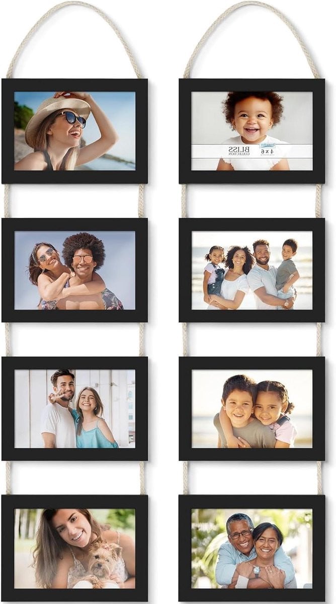 Wanddecoratie Fotolijsten Collage Set met 8 openingen in Mat Zwart