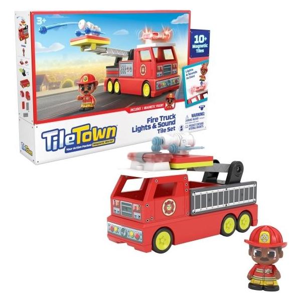 TileTown Tile Town - Fire Truck, Magnetic Building and Play Set with Light and Sound (90314) (TIL-90314)