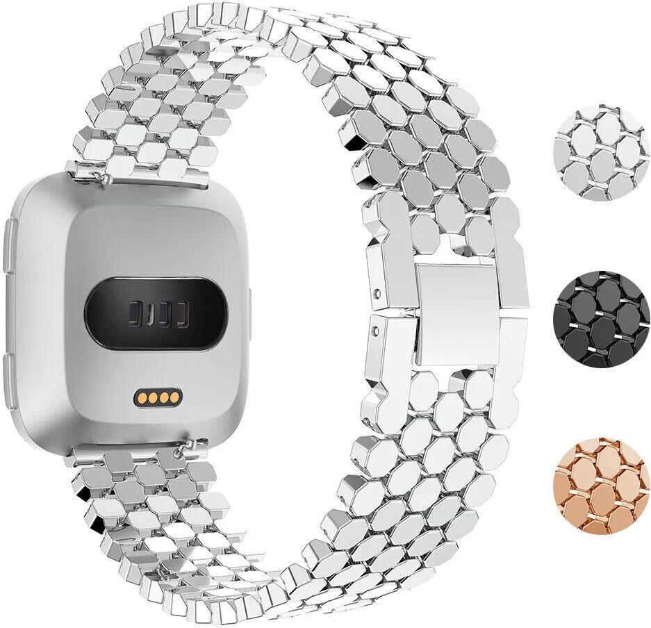 INF Edelstahl-Uhrenarmband für Smartwatch der Fitbit Versa-Serie – Fischschuppen-Design Silber Fitbit Versa