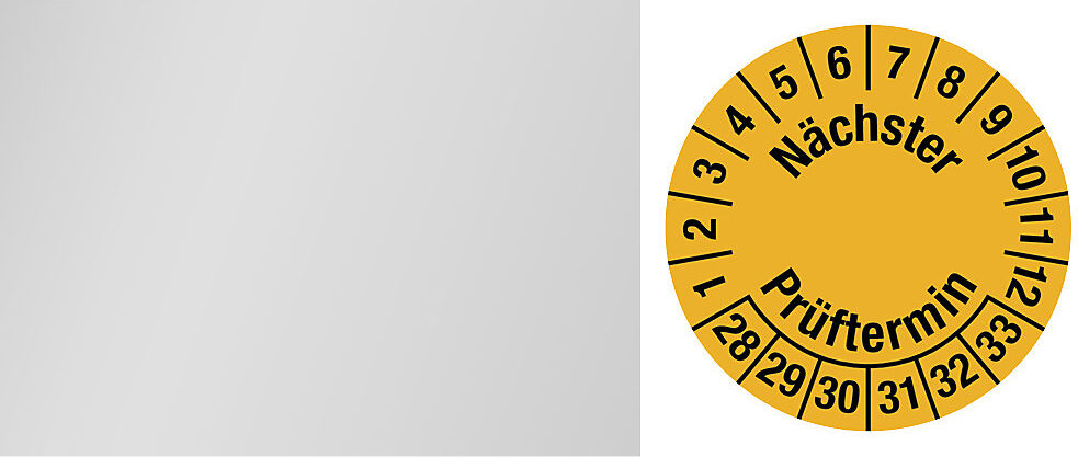kaiserkraft Kabelprüfplakette, Mehrjahreszahlen, gelb, Folie, LxH 25 x 60 mm, VE 10 Stk, 2028 - 2033