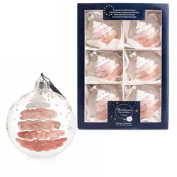Christmas Decorations 6 Weihnachtskugeln Glas 8cm Tannenbaum Motiv Christbaumkugeln Christbaumschmuck Wintermotiv Baumdeko Transparent Rosa