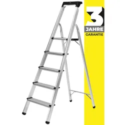 Craftfull Stehleiter CF-133B, Aluminium-Haushaltsleiter, Ablagefläche, Gummi-Standfüße, 3-6 Stufen (5 Stufen)