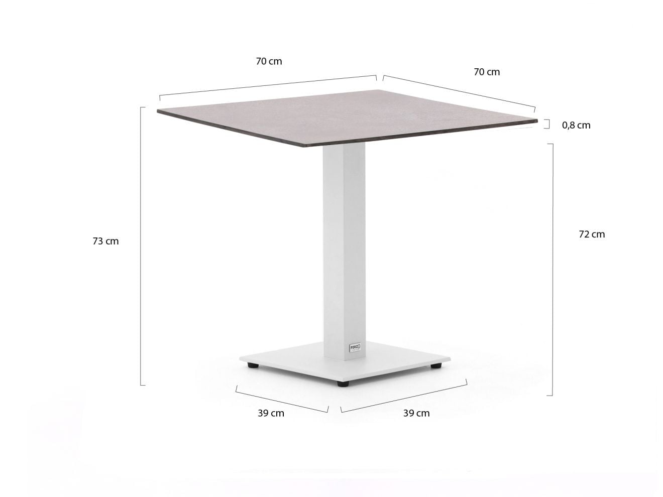 Forza Furniture Tuineettafel Forza Grijs Vierkant HPL Aluminium 70 x 70 cm