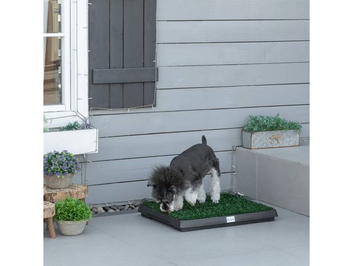 PawHut Toilette Chien Gazon Synthétique Tiroir Noir Vert