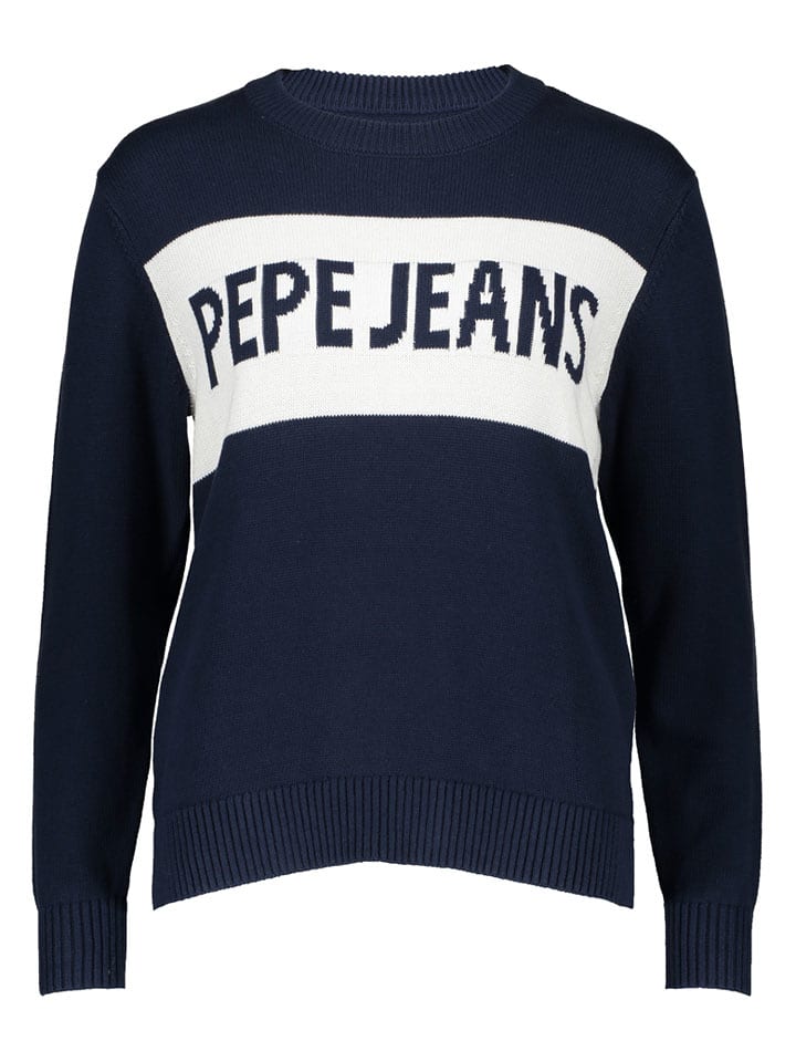 Pepe Jeans Pullover "Intarsia II" in Dunkelblau/ Weiß - XS