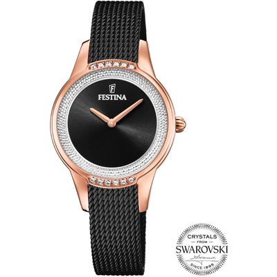 Quarzuhr FESTINA "Mademoiselle", rosa (schwarz, schwarz), Armbanduhren, Damen, roségoldfarben, Quarzuhr, Armbanduhr, Damenuhr, Edelstahlarmband, Ø 30 mm