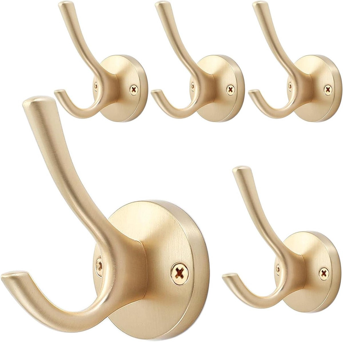 Set van 5 gouden muurhaken voor het organiseren van jassen en gewaden in de badkamer of keuken