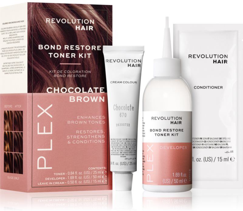 Revolution Haircare Plex Bond Restore Kit ensemble pour souligner la couleur de cheveux teinte Chocolate Brown 1 pcs