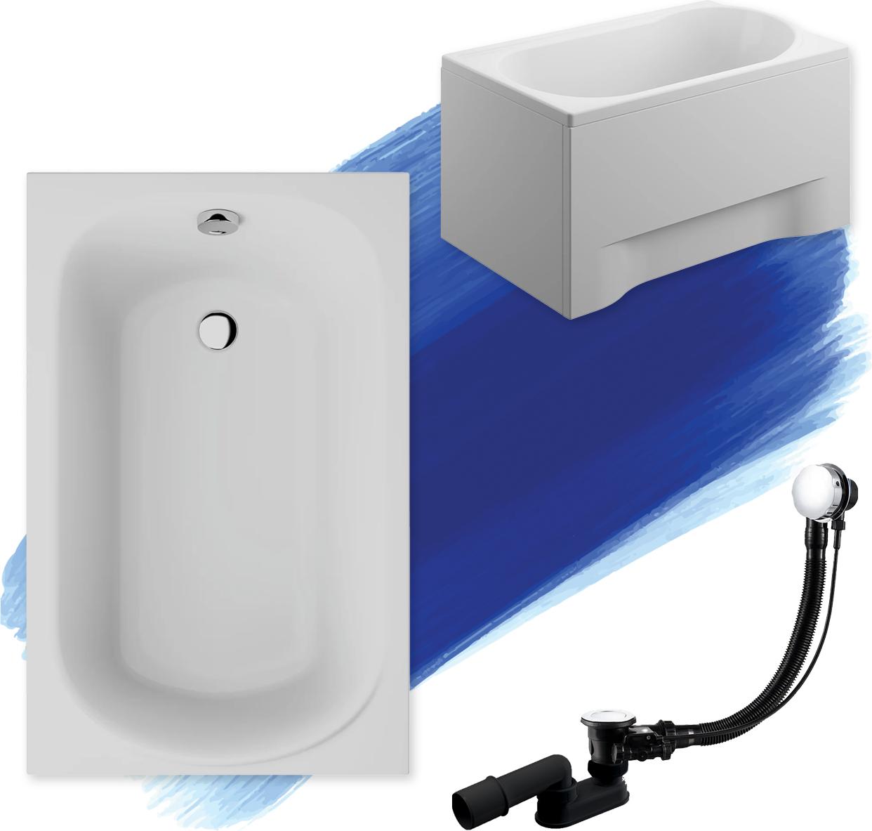 BADLAND Badewanne Rechteck Mini 110x70 mit Acrylschürze, Füßen und Ablaufgarnitur GRATIS