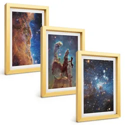 BILDER SET 3er Set - 20x30 cm Goldrahmen - Weltraumlandschaften von Galaxien