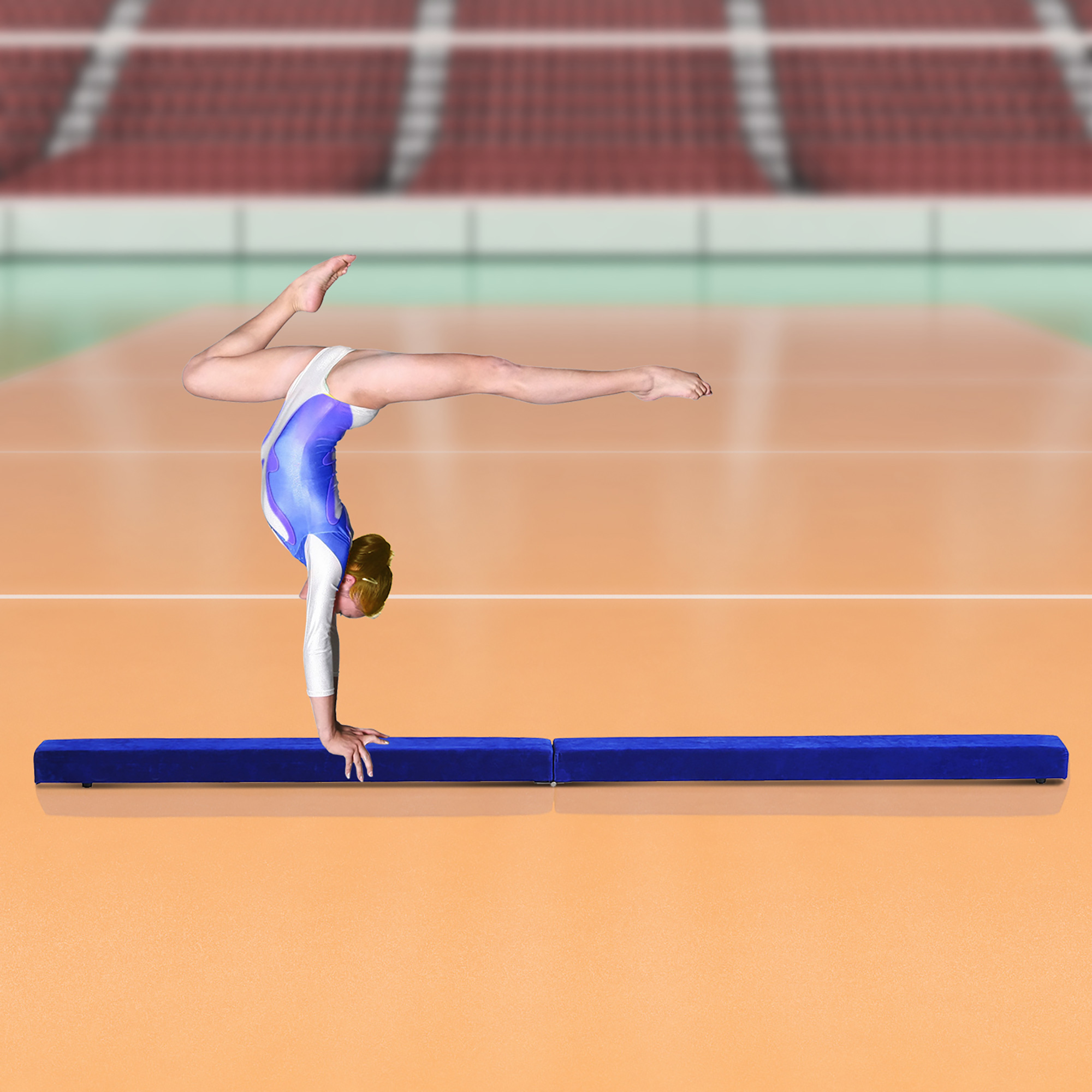 Homcom Trave da Ginnastica per Allenamento Imbottita in Legno, Blu, 210x10x6.5cm