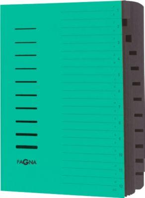 PAGNA Ordnungsmappe, für DIN A4, 12 Fächer, Pressspan, einzeln, grün